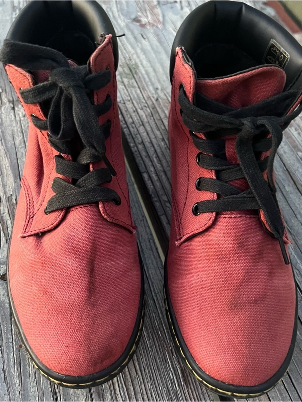 Dr. Martens Maelly Red Canvas Ankle Boots with Black Trim Size 9 - Picture 6 of 13